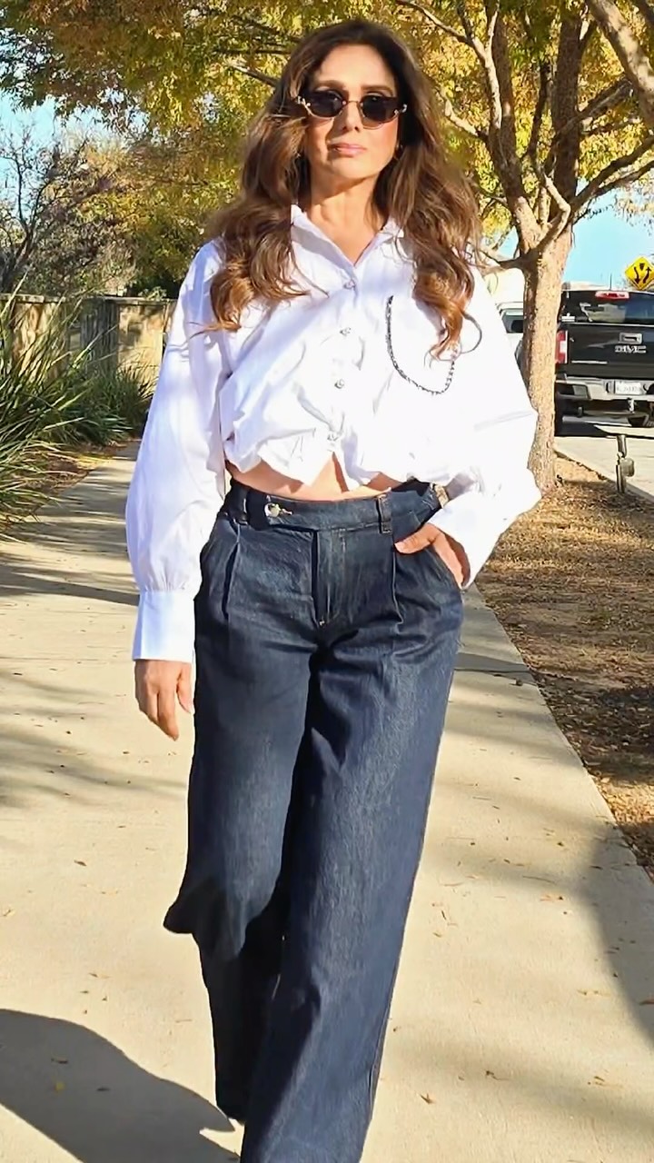 Meenakshi Seshadri's Fall Style: White Shirt and Blue Jeans in Dallas