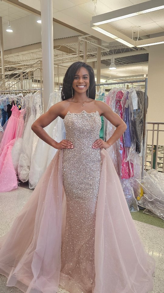 formal dresses harrisonburg va ✨ Elegance with a little EXTRA drama. ✨, This breathtaking blush pink pageant gown delivers everything—head-to-toe sparkle, a stunning strapless silhouette, and a dramatic tulle overskirt made for unique prom dresses