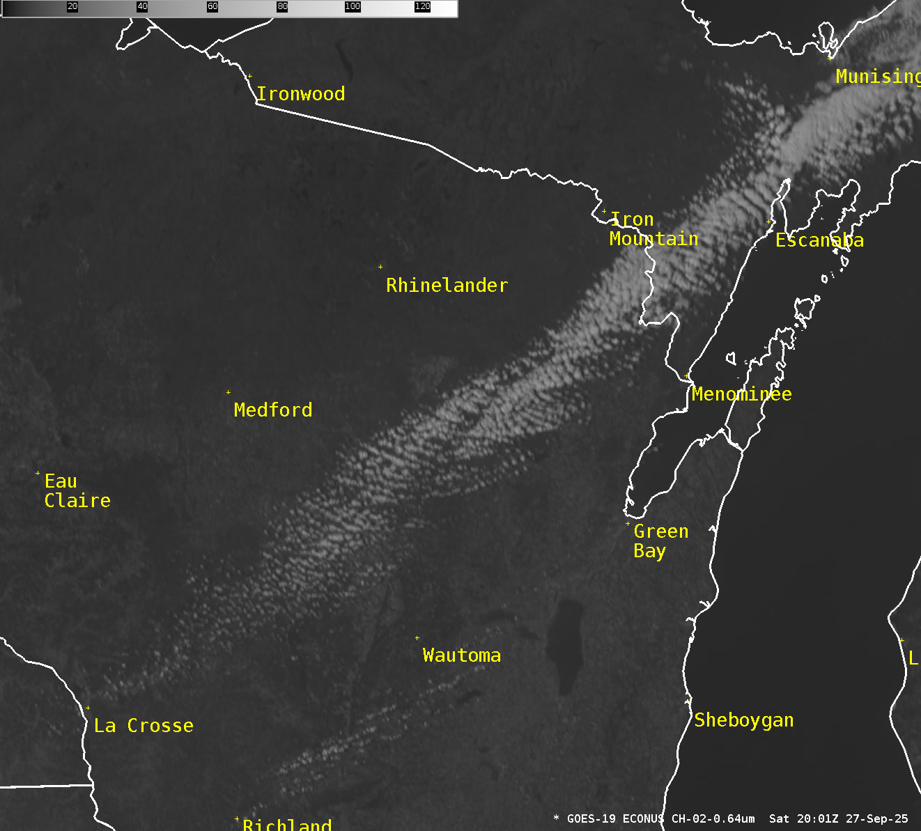 9/27/2025 Just one narrow band of clouds moving across the state today ...