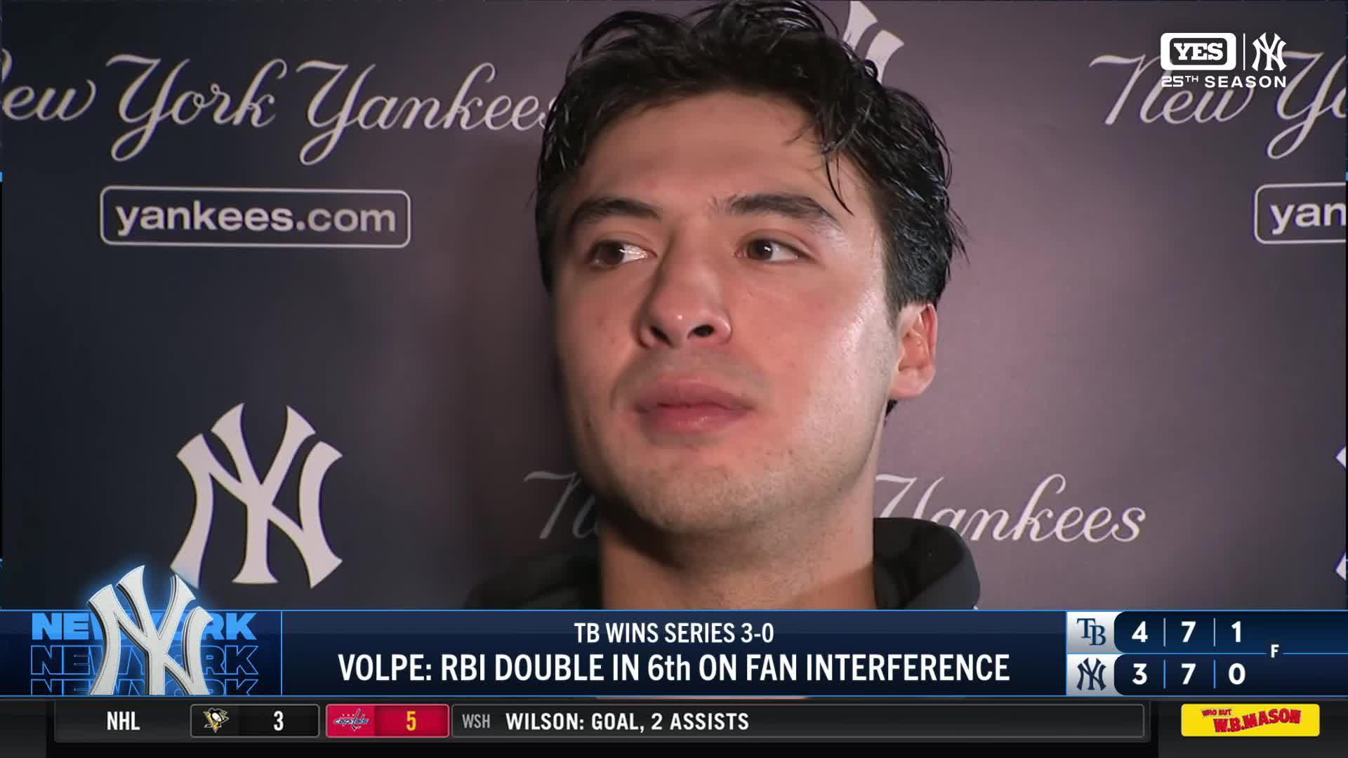 Anthony Volpe reflects on his RBI double in the 6th on fan