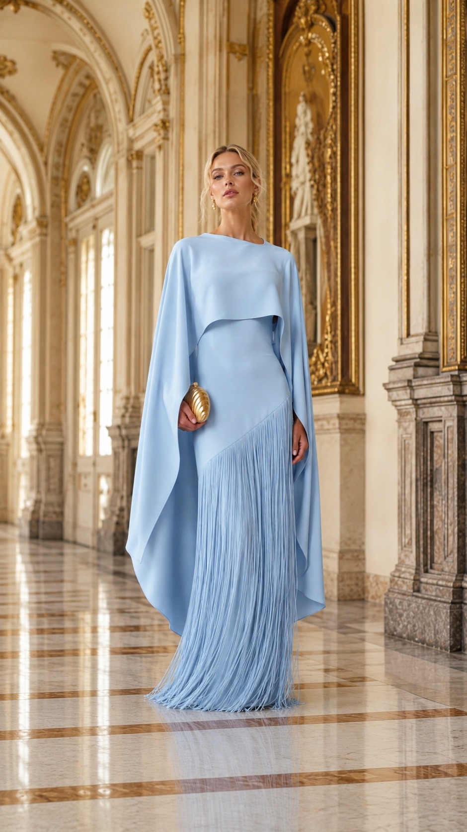 elegant blue maxi dress This soft fringe is impossible to ignore 🩵, Dreamy ice blue, flowing fringe, cape sleeves, and that effortless luxury movement. A statement maxi dress for wedding guests, formal CaeliNYC dresses These are garment measurements Mother of the Bride Satin maxi Size:10 | US