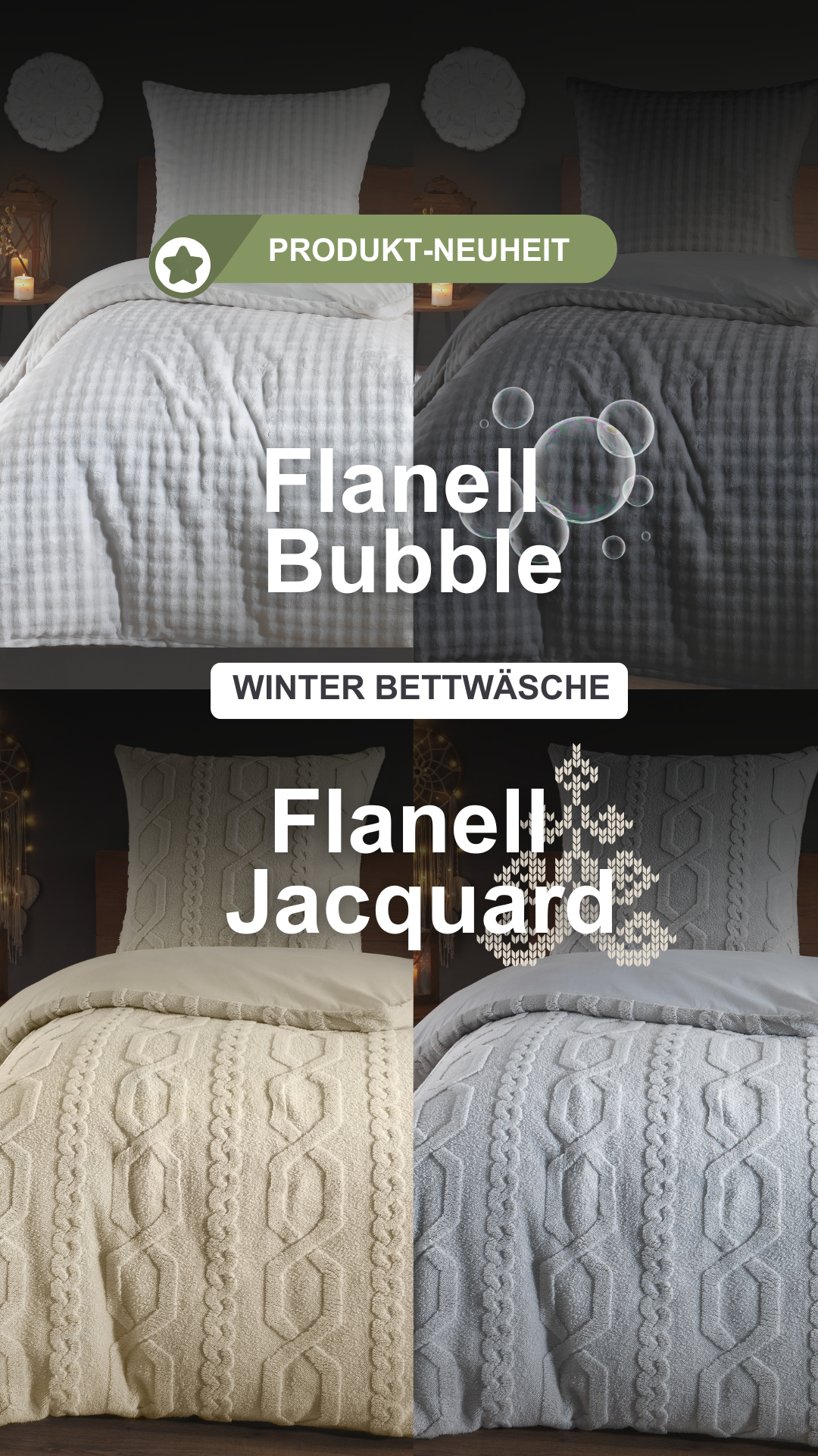 Winterbettwäsche: zwei neue Flanell-Serien, Holiday Heimtex erweitert das Winterbettwäsche-Sortiment um zwei neue Serien:, Flanell Bettwäsche Bubble „High Class“ – Polyester / Mikrofaser, in Asphalt