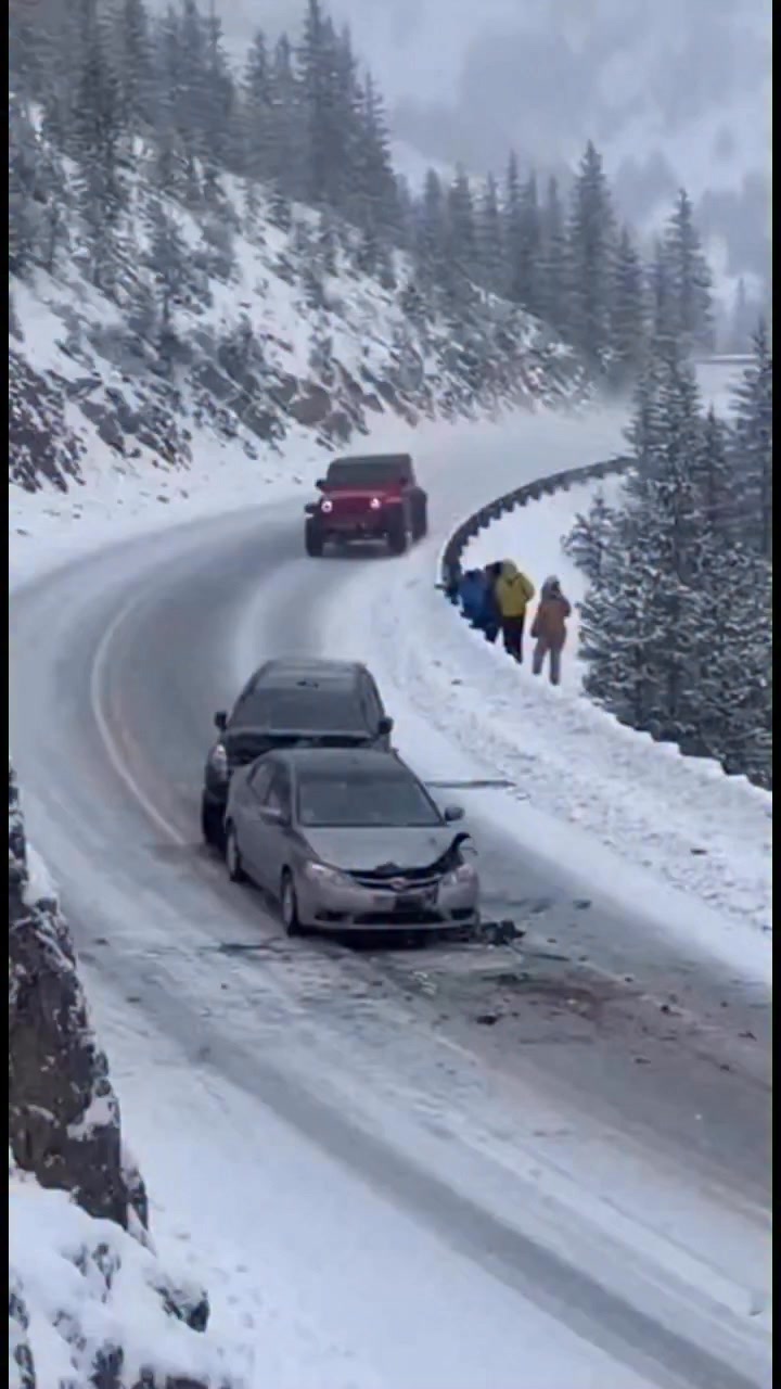 Breaking news footage captures a chain-reaction car crash on a steep ...