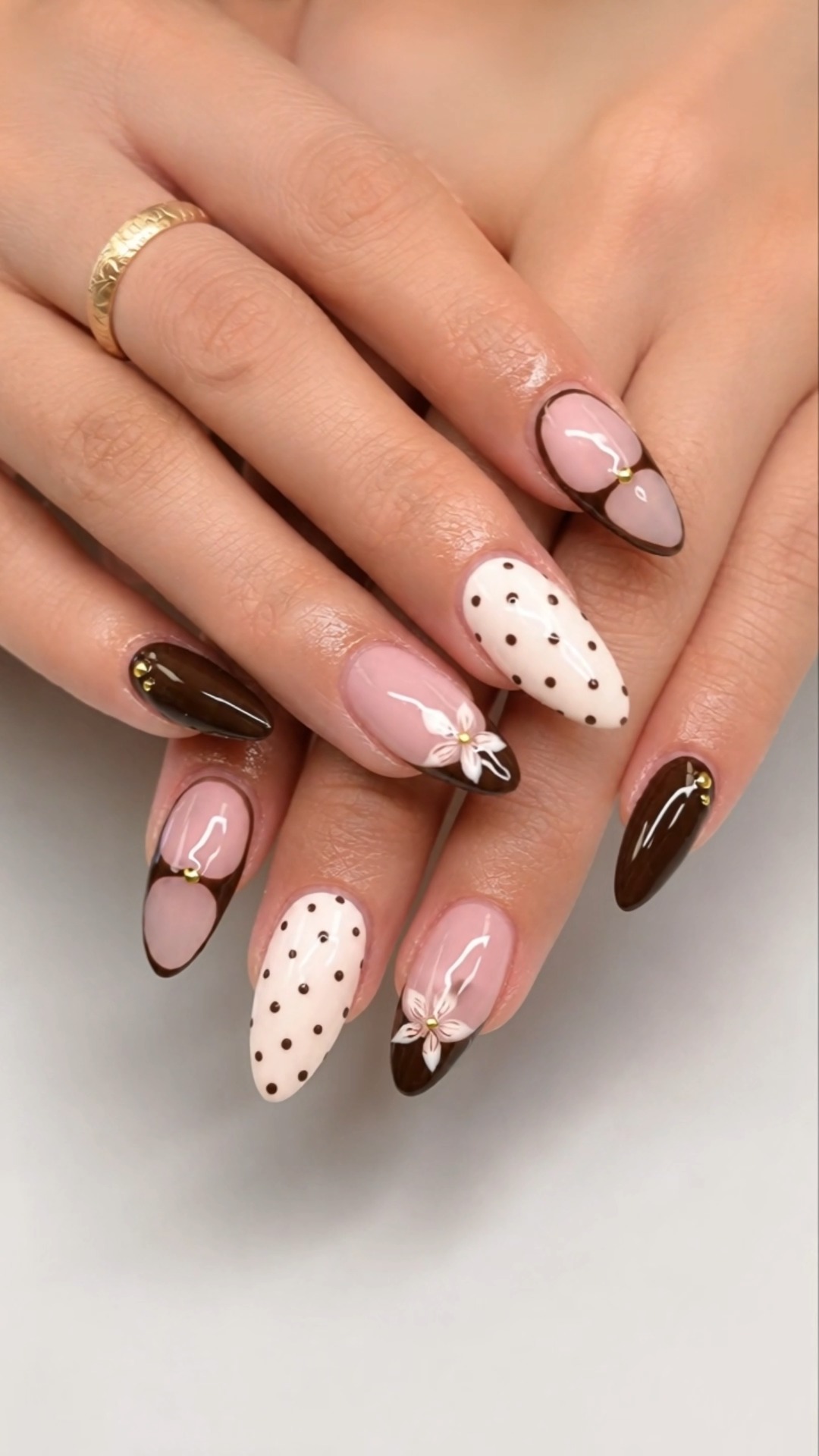 nails for a brown dress This manicure is giving expensive vibes. 🤎, Whether you love glossy chocolate tones, warm mocha shades, or creamy caramel hues, this timeless manicure complements every outfit and every season. new navratri chaniya choli Balmain - Long sleeveless Size:S (MADE-TO-ORDER) All Essie nail polishes