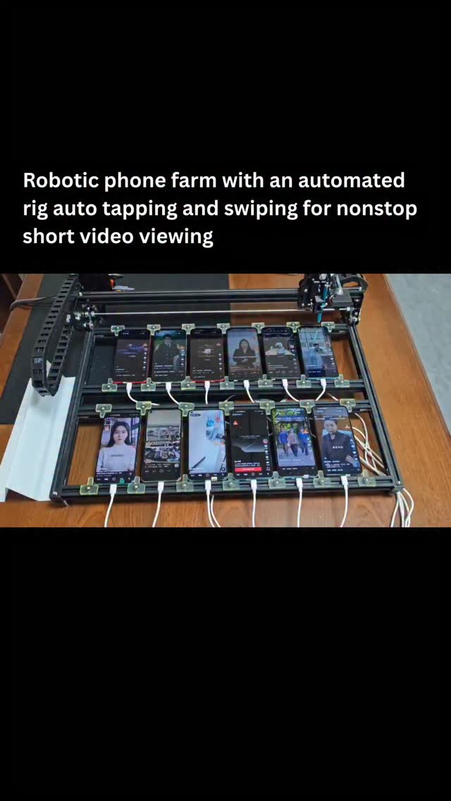 スマホファーム Robotic phone farm with an automated rig auto tapping and swiping