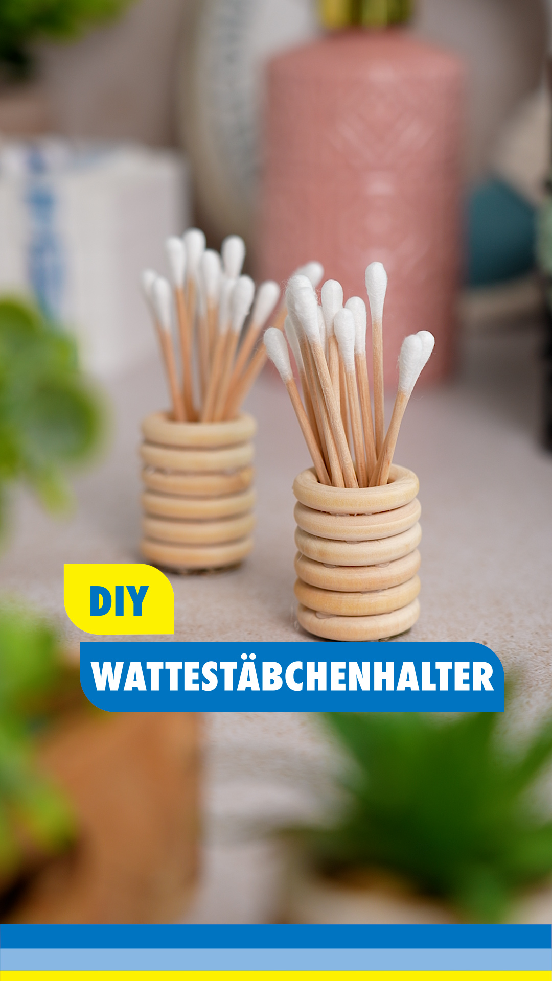 Ein gemütliches Plätzchen für deine Wattestäbchen. 😌 Selbst gemacht mit Holzringen aus deinem TEDi. 🐻, Wattestäbchen gibt es ab 2,00€. | TEDi Deutschland