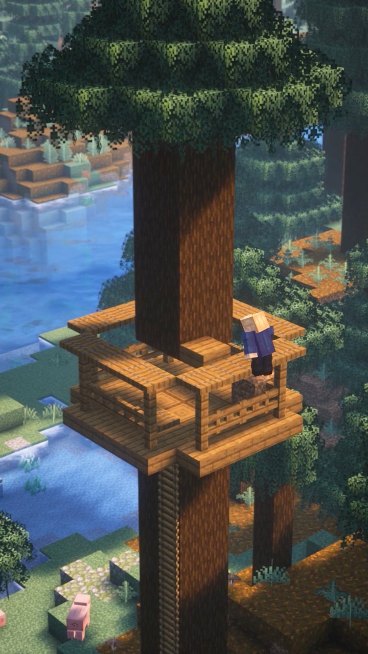 Spruce Treehouse🏠 #minecraft #minecraftbuilding #minecrafttutorial ...