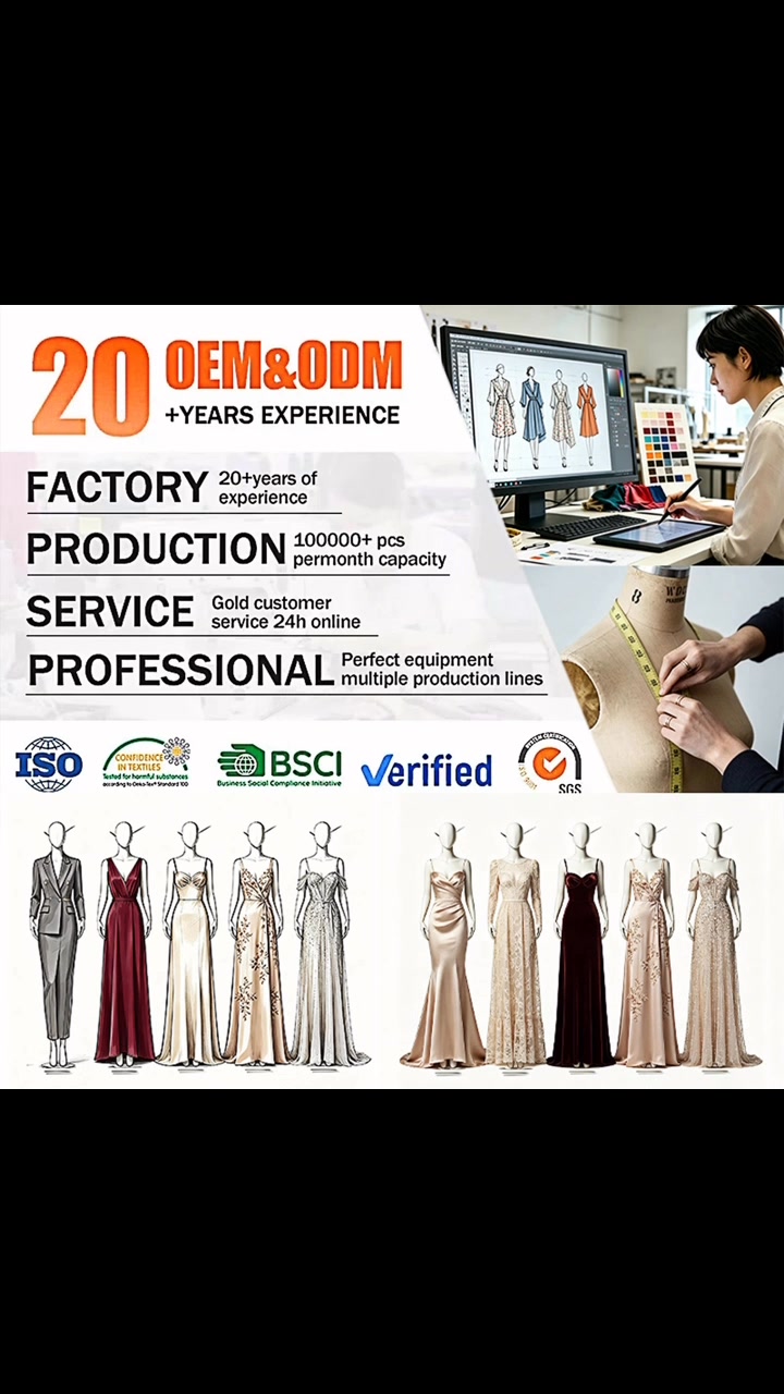 formal dresses 中文 英文（适配Facebook简洁吸睛风格）, 20+ years OEM&ODM dress manufacturing experience✨, Custom your unique with us!, 中文（可选，适合双语发布）, 20年礼服OEM&ODM定制工厂, 专业打造你的专属轻奢正装 | Guomei Liang 50% Off NH