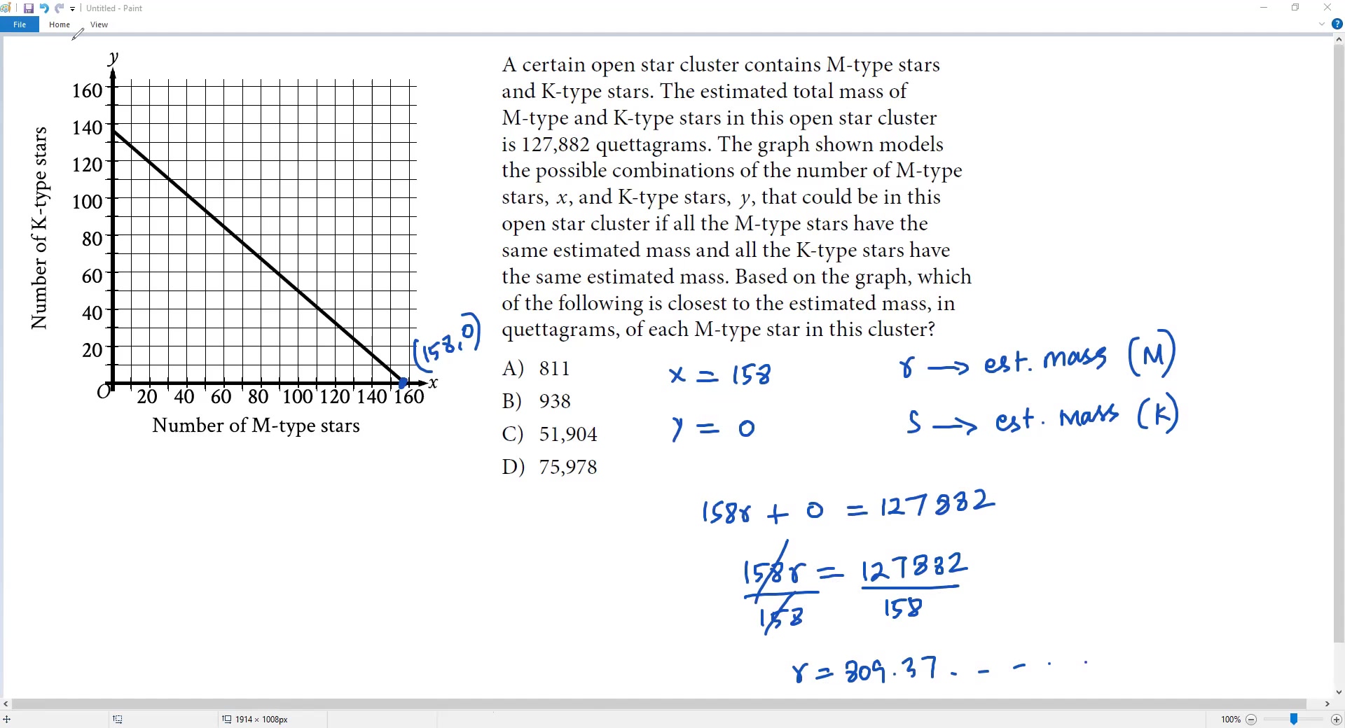 Solve for M-Type Star Mass Using the Graph | SAT Math Problem