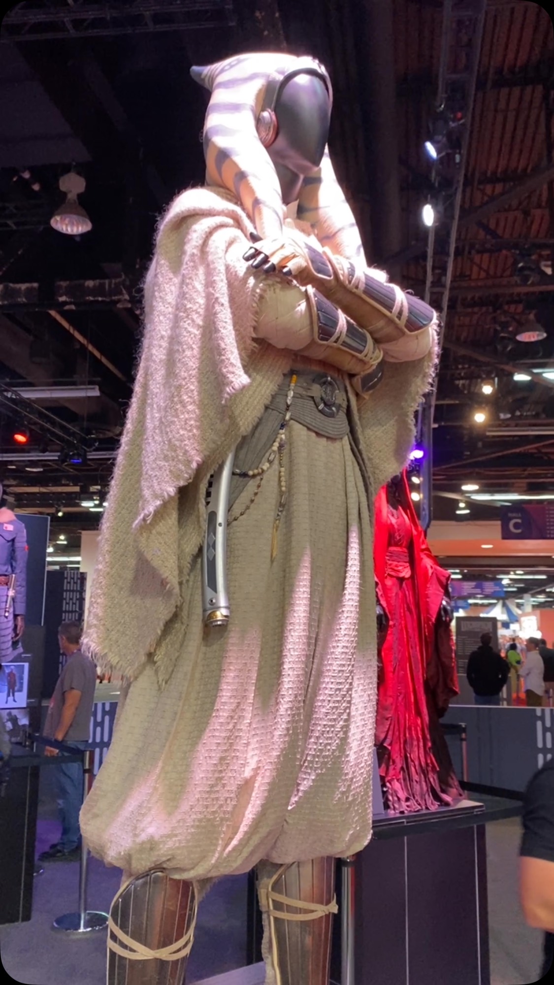 Ahsoka Tano's costume on display at the Lucasfilm Pavilion at D23