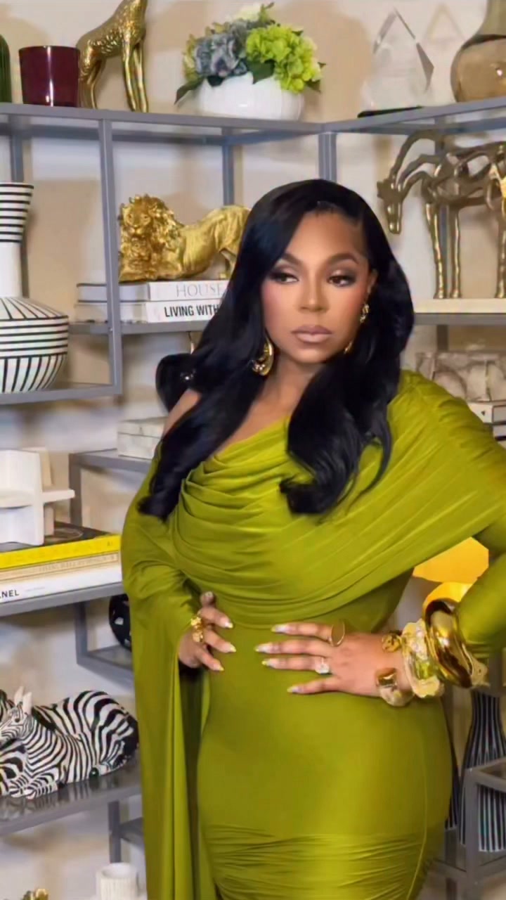 ashanti gold dress wore a $350 @deme_love_ Bridget in Lime Green, styled by @styledbytimb, paired with @alexisbittar jewelry and @dolcegabbana shoes. Hair: @dijahslayy Makeup: @sarah Style:Skater