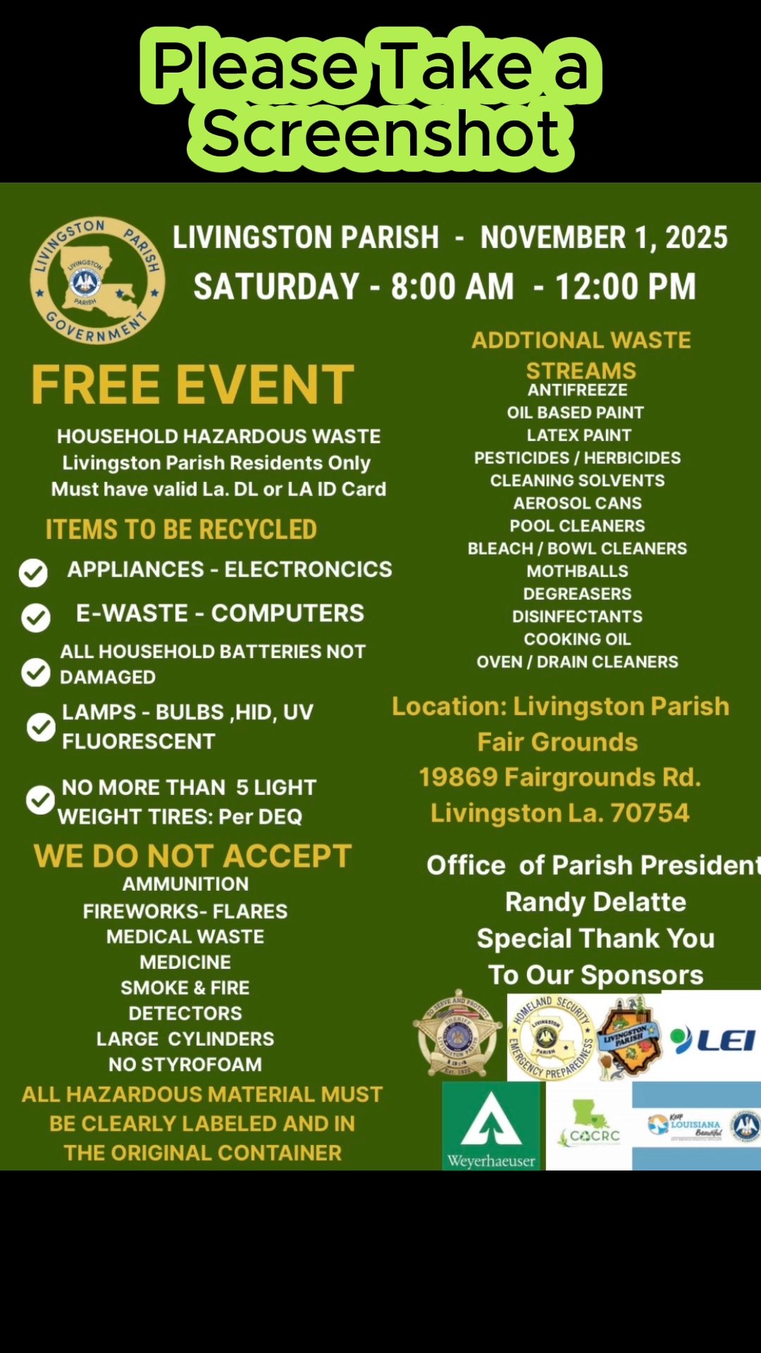 THIS SATURDAY! Livingston Parish residents, don’t forget Waste ...