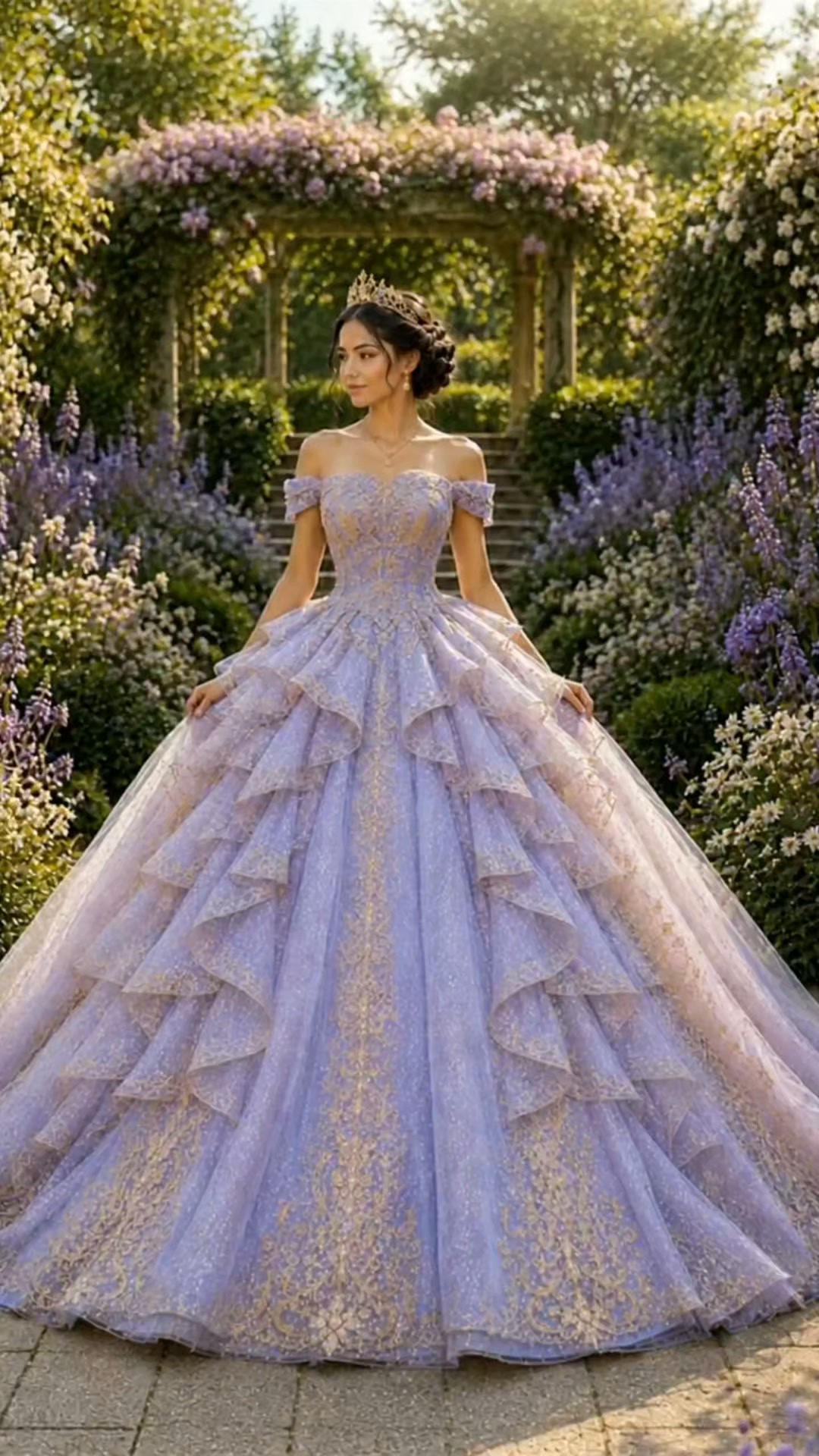la glitter quince dresses 👑 A dream turned into a gown 👑 This quinceañera dress by Designers is made to shine with every step ✨ Featuring a delicately embroidered corset, a full luminous skirt affordable dresses