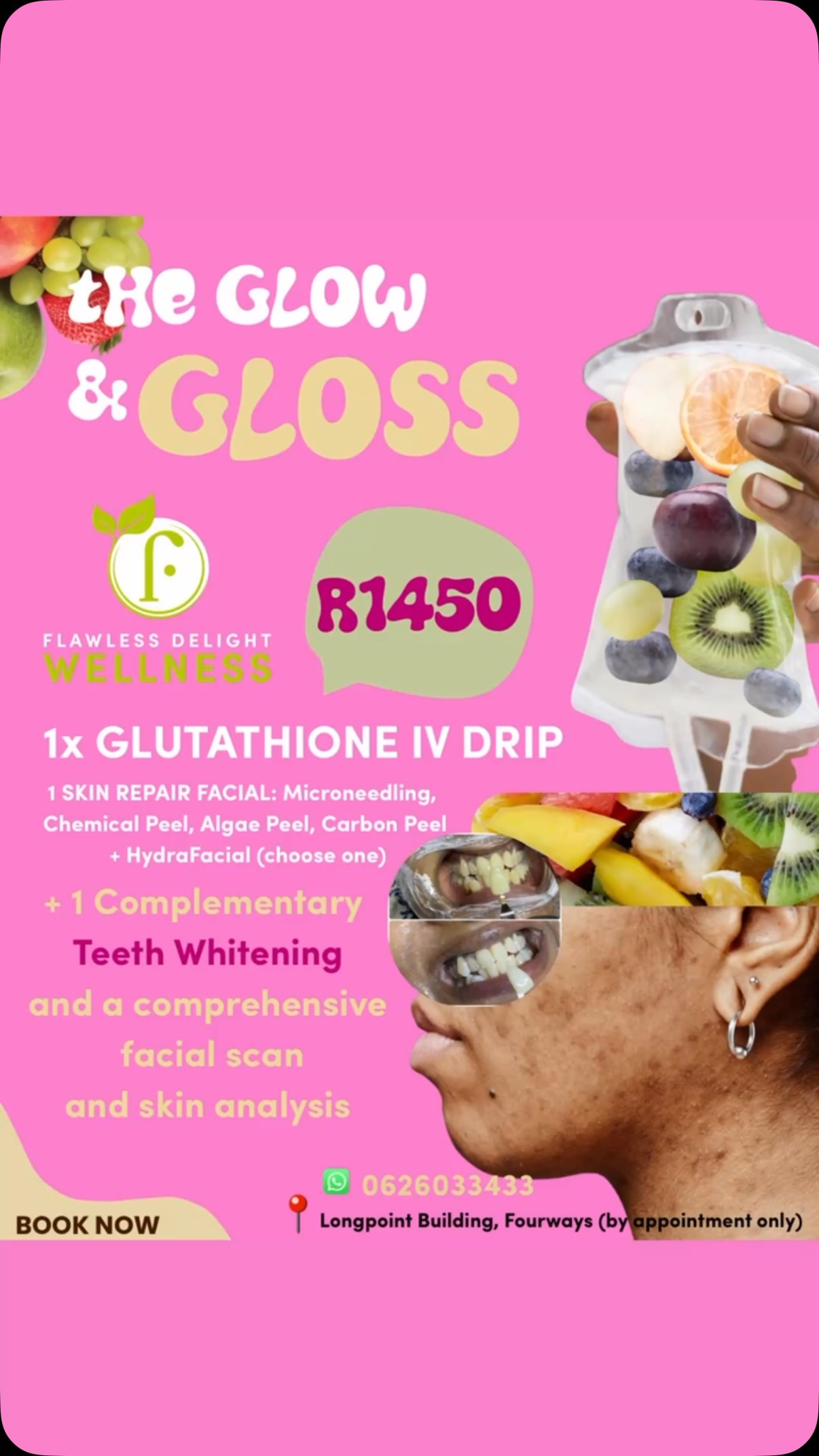 THE GLOW & GLOSS – R1,450, Your skin, but brighter. ✨, Pair a Glutathione IV Drip with your choice of facial
