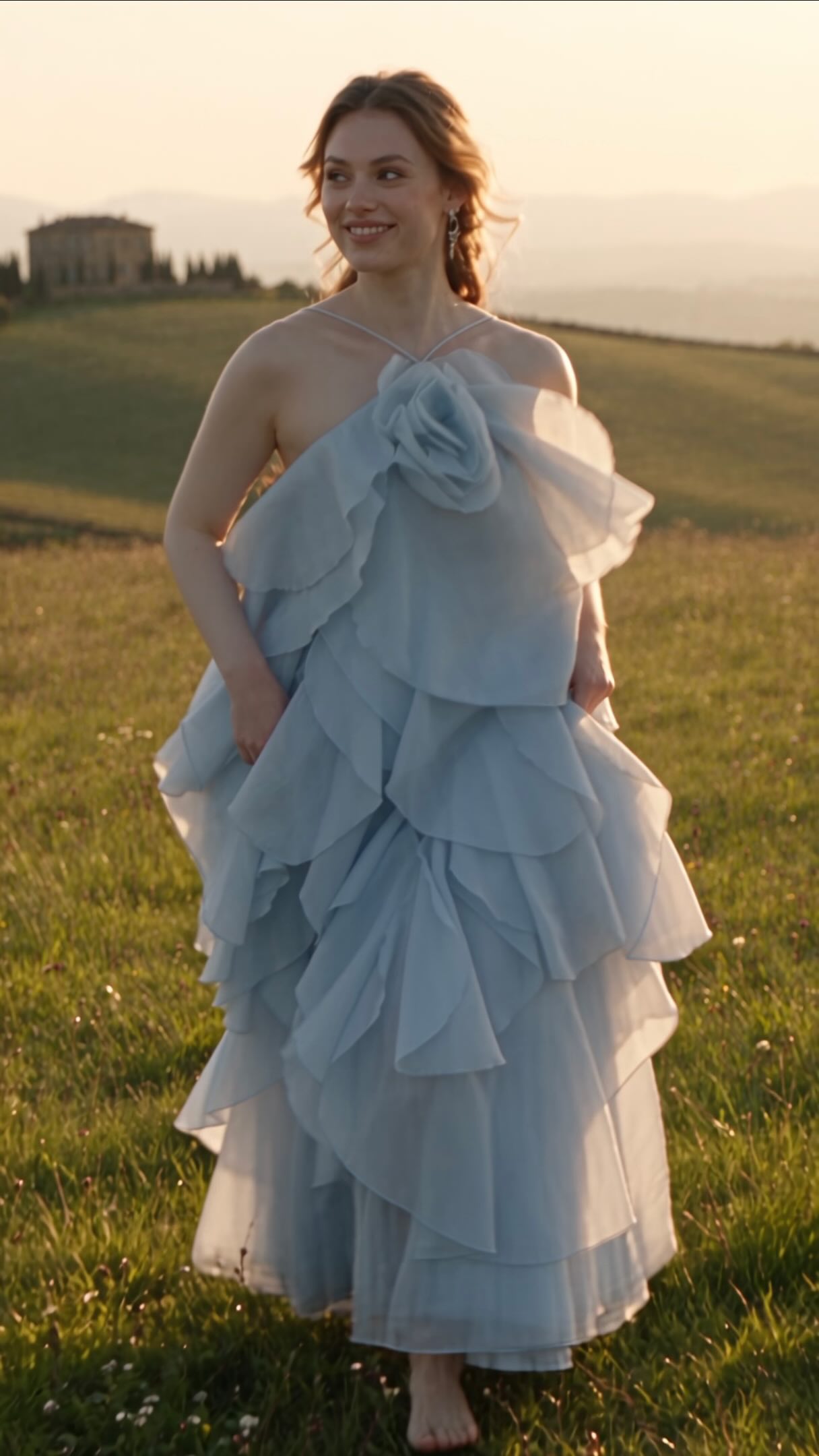 light blue flowy summer dress The floral of your dreams. , Our DELILAH dress in is made with structured layers and a beautiful rosette halter neckline. , Wear this gown and run through the meadows like a LowStock:43289263603763