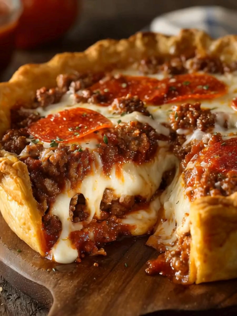 Deep Hamburger Sausage & Pepperoni Pie Ingredients 45 ml melted butter ...