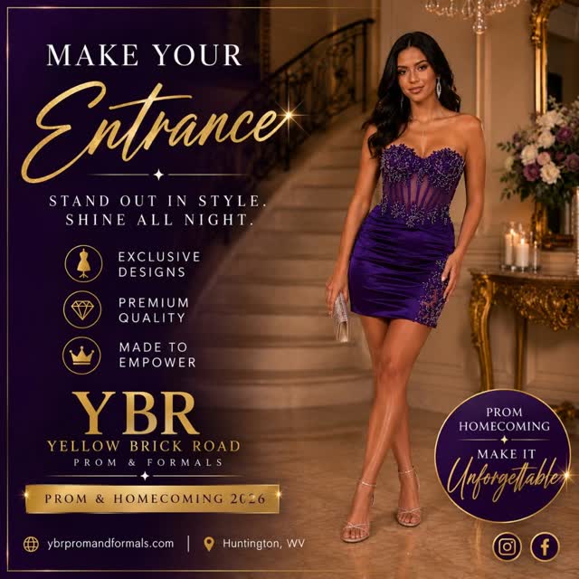 Make an entrance with a yellow Brick road dress available in Huntington wv. #ybrformals #ybrformals #huntingtonwv 👗🦋#homecoming #tristatearea | Yellow Brick Road Prom and Formals