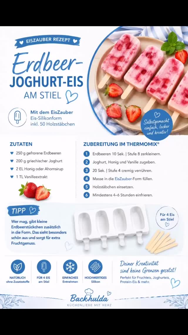 Selbstgemachtes Eis am Stiel – einfach, lecker und kreativ. 💙 Back-Hulda Rezept Ideen im Beitrag , NEU im Back-Hulda-Shop 🍦, Endlich den Sommer selbst machen! ☀️, Mit unserer neuen Eis-Silikonform