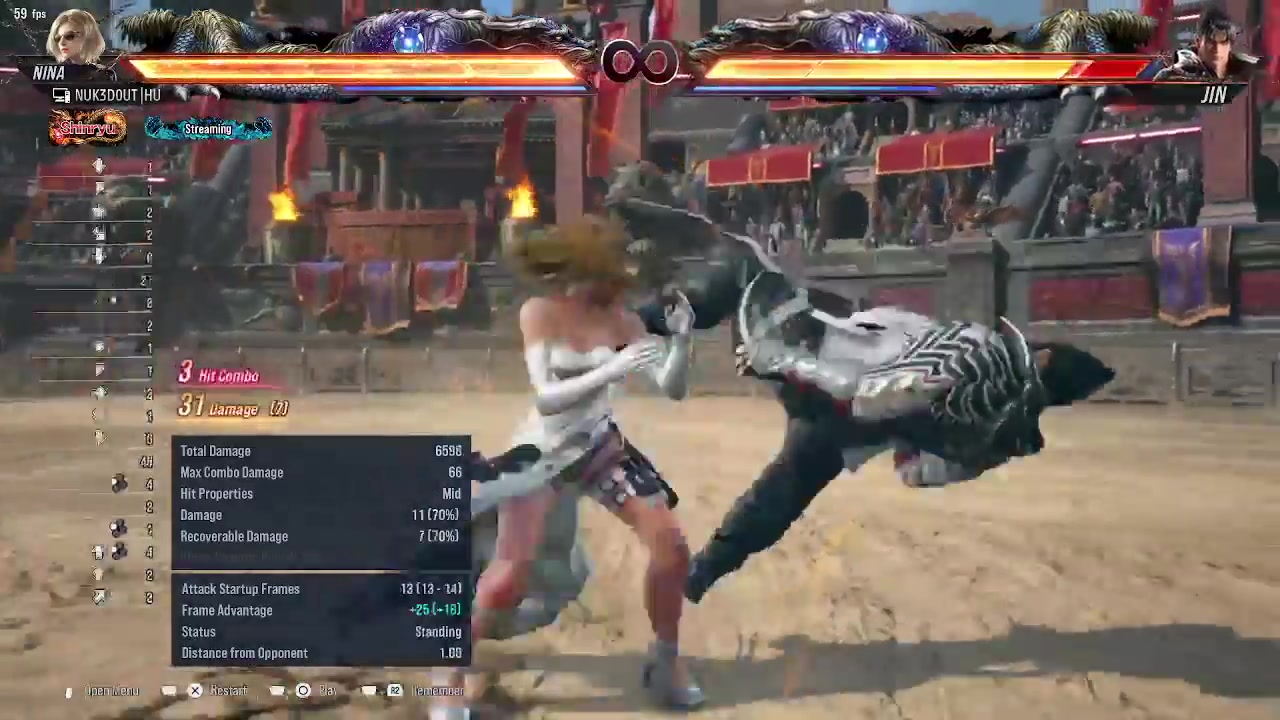using keyboard, when doing nina combo, where u have to perform (d