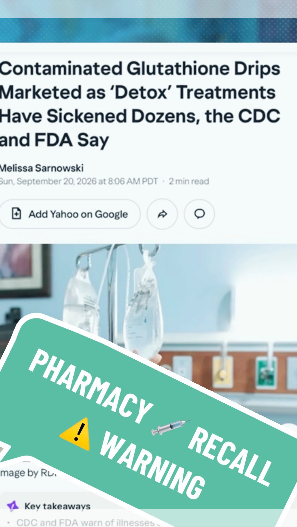 glutathione and sickness CDC FDA Warning: 25+ Illnesses Linked to Contaminated Injections Vitamine Infuus - Dr