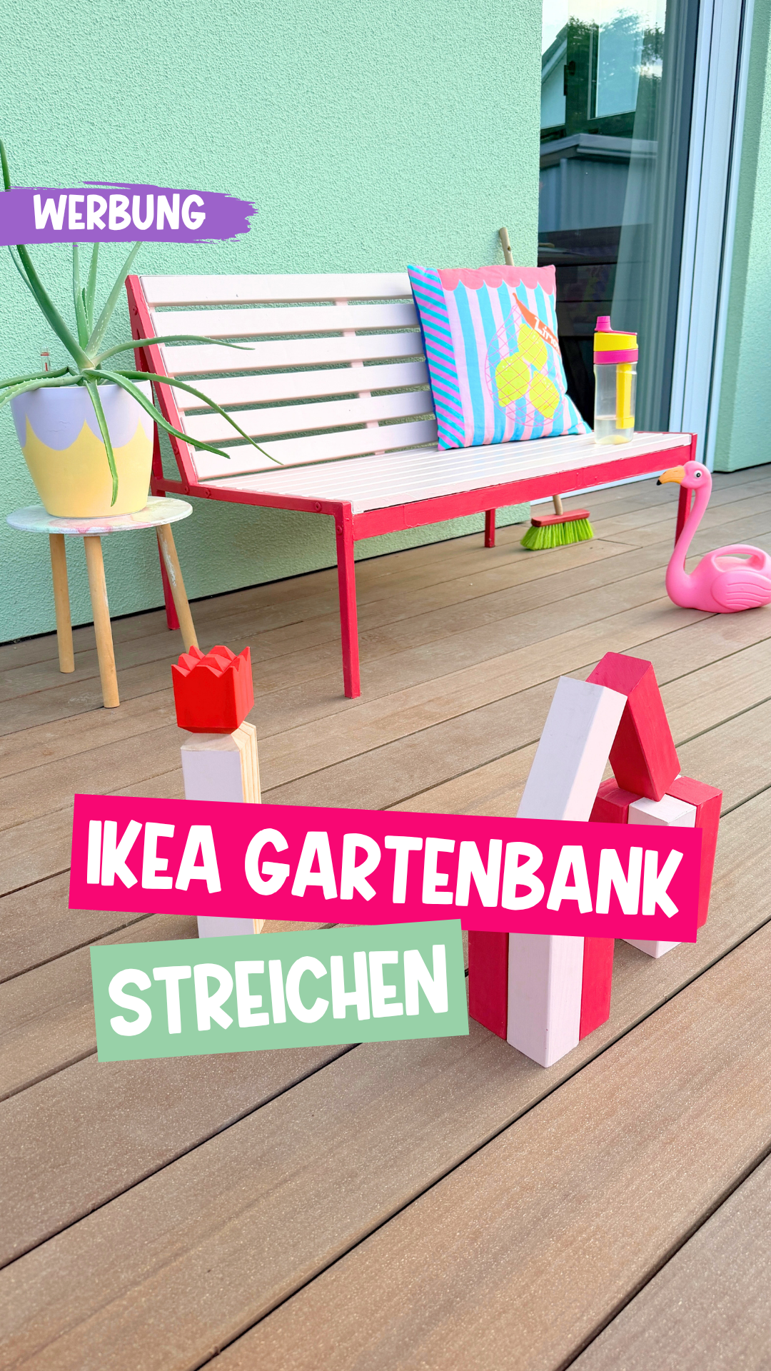 *Werbung Bunte Bank für den Garten, Ein Traum für unseren Garten? Eine bunte Bank unter einer blühenden Kupferfelsenbirne. 🌸 Der Baum braucht noch einen kleinen Moment, aber die Bank konnten wir schon