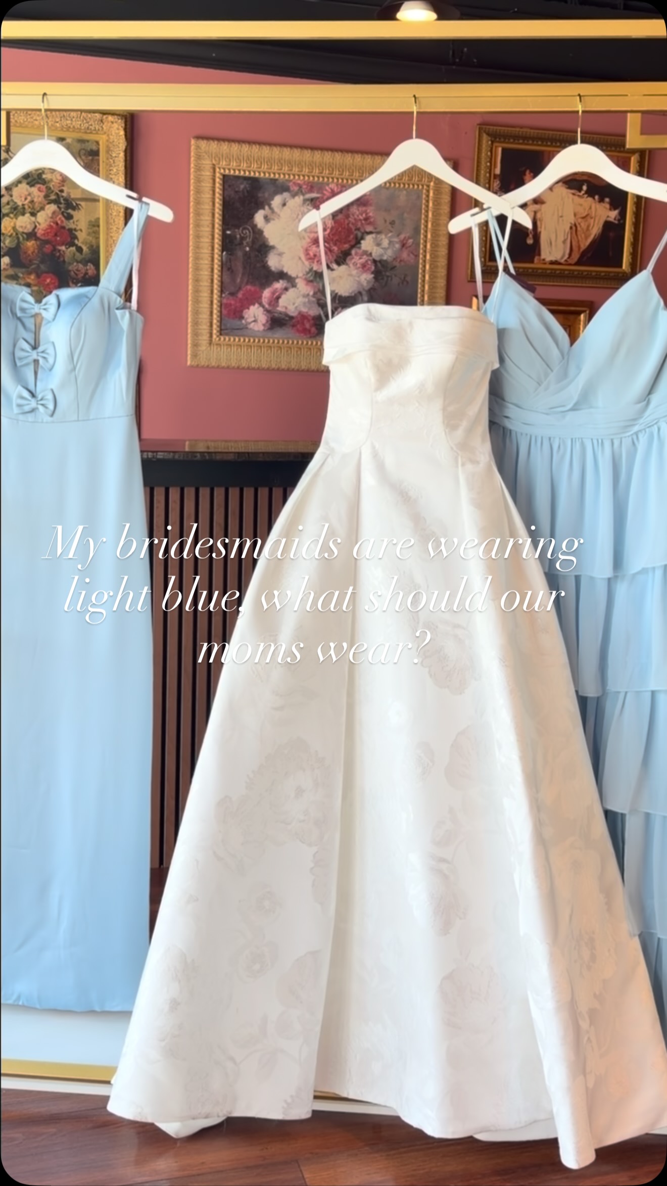 Your bridesmaids are in light blue🩵Now the big question…what should mom wear?✨, Here’s a couple of our favorite color combos! , Book your mom her very own dress shopping experience at 