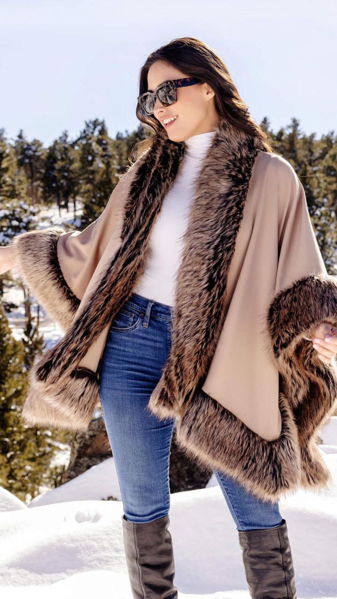 Winter Love Faux Fur Coat mocha-M Faux fur and satin from LTD 