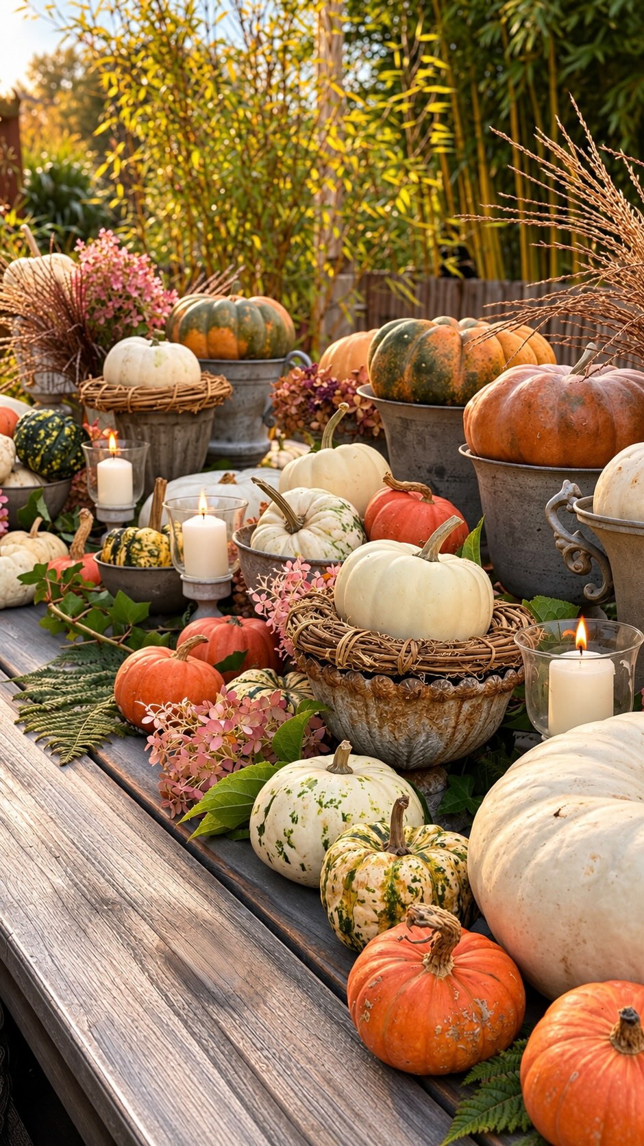 🎃 Ein kleiner Rückblick auf meine wohl größte Kürbis-Tischdeko … 🍂, Diese Deko ist tatsächlich schon vom letzten Jahr. Damals habe ich mit ganz vielen verschiedenen Kürbissen, Deko-Pokalschalen,