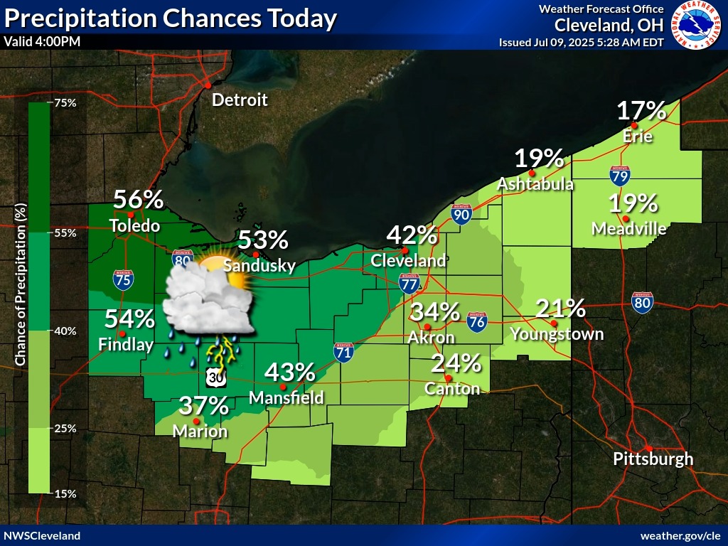 A chance of showers and thunderstorms will return to the area today ...