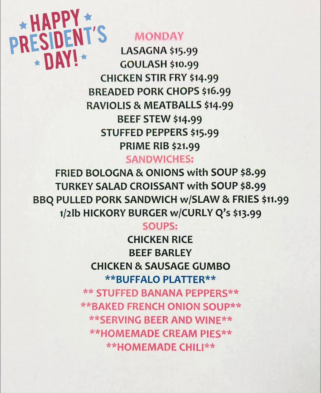 Specials of the day ️ + our regular menu 👉 Dine-in or Takeout 📞 Call ...