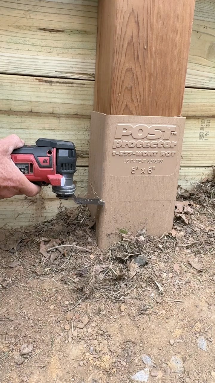 A cap on a post protector helps keep water out of the sleeve, and it ...
