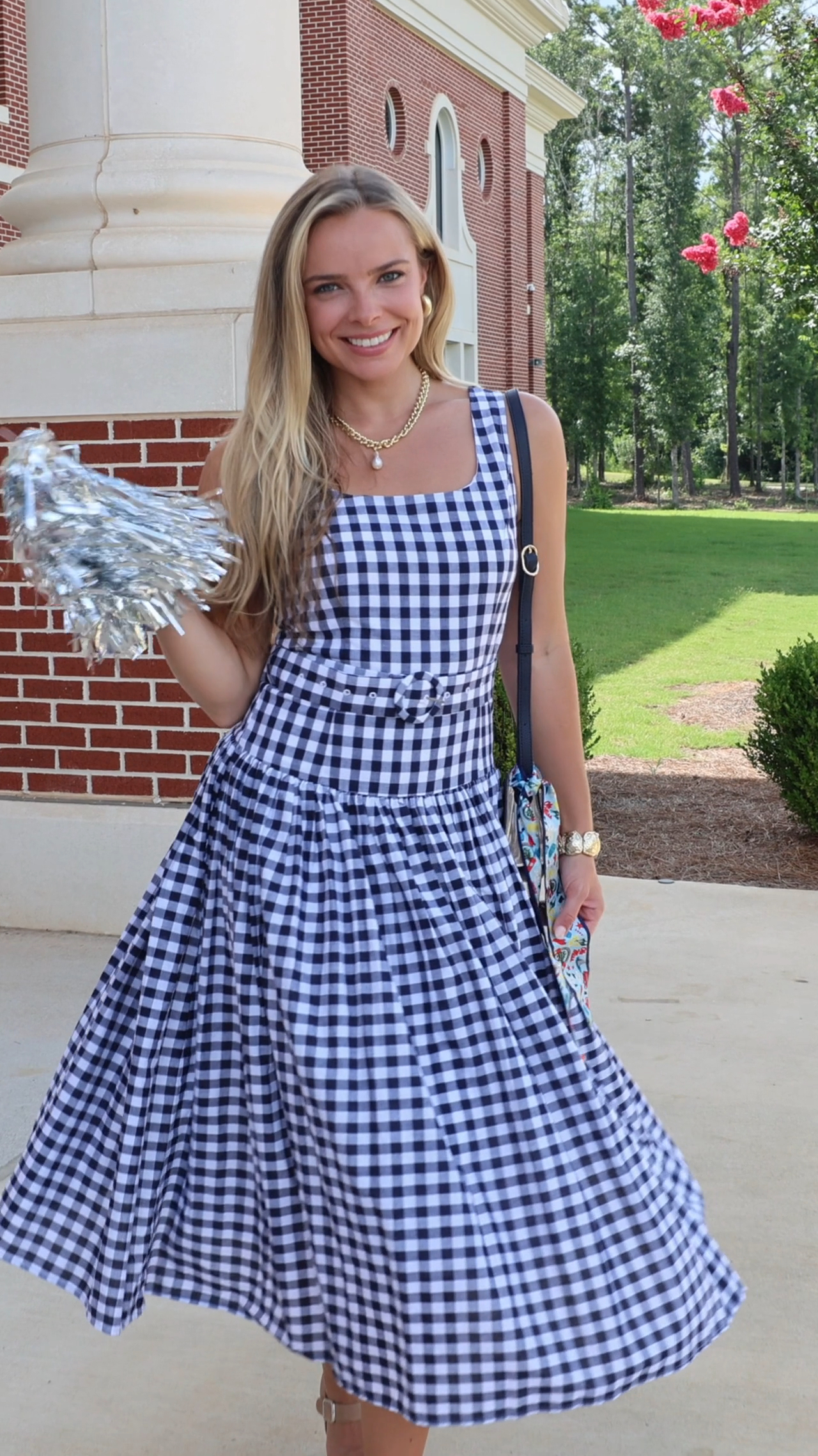 🏈✨ Don't wait until kickoff to shop. Find your mascot and grab your Game Day favorites before they're gone! , --> The Kennedy White And Orange Bow Sweater, --> If You Were Here Navy Gingham Drop Waist 