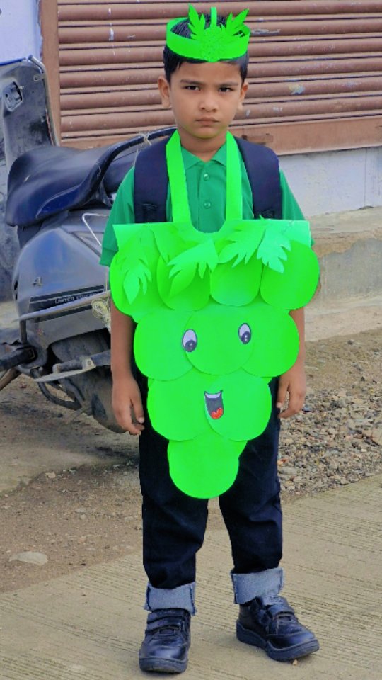 School Green Day celebration! 🟢🍇 Rate this cute grape outfit out of 10! 👇, ., Green Day at school calls for some fruity fashion! 🟢✨ Mera beta/baccha aaj school ke Green Day celebration mein ek pyara 