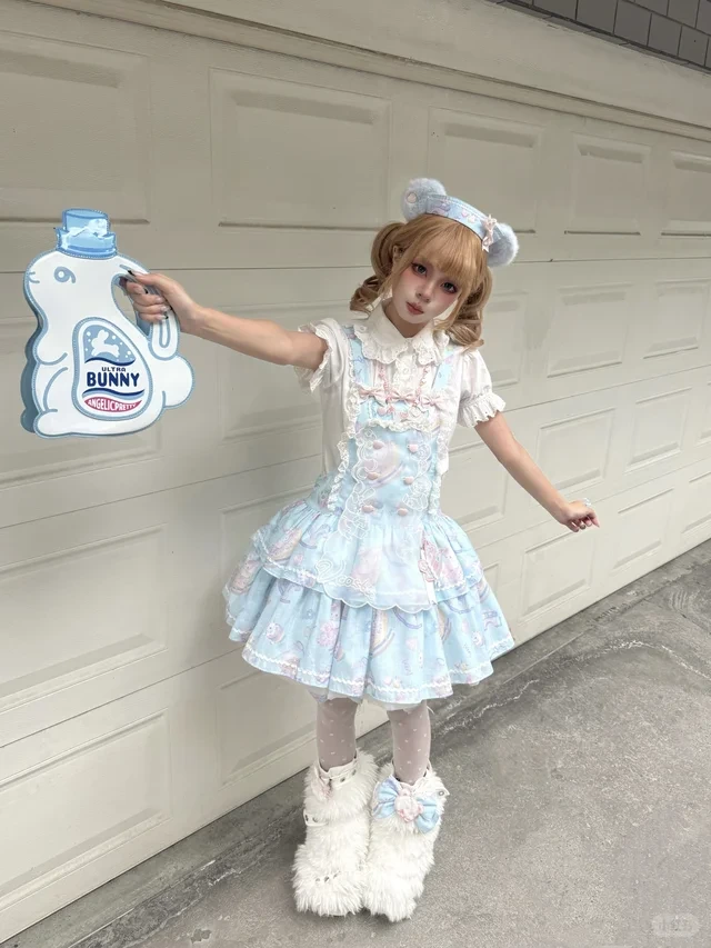 whimsical blue dress A bubbly little dream island in blue.🎀, The dreamy tones and sweet details create a look that feels like stepping into a tiny fantasy world. ✨, 💙 Overall — SKU: **V-181** Featuring delicate airy floral