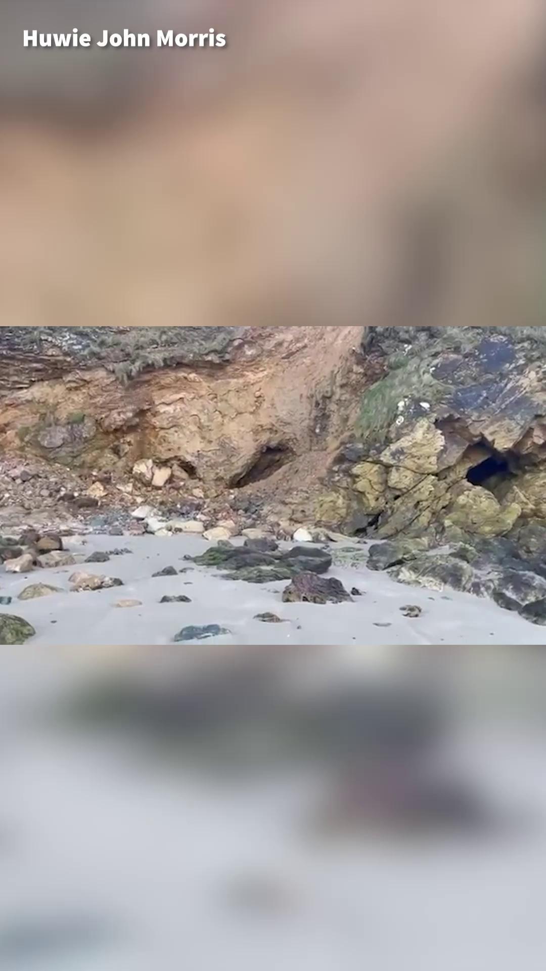 A dramatic landslide was captured on camera at Porth Swtan (Church Bay ...
