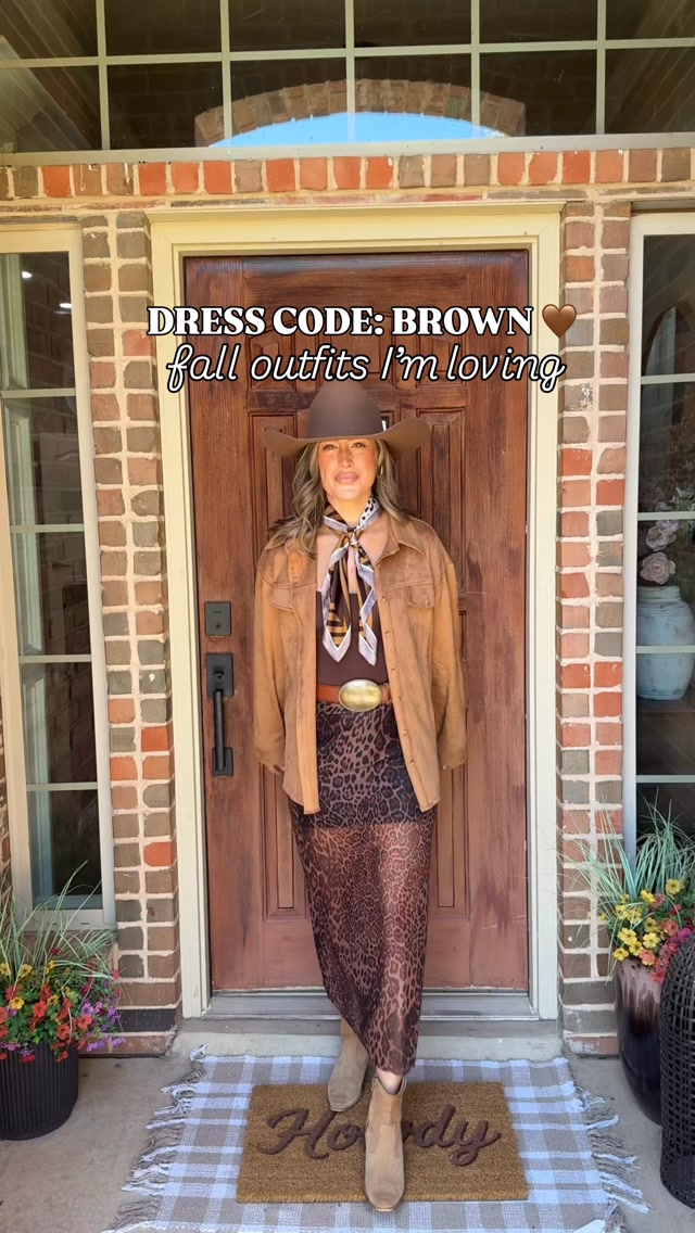 browns dress code Fall outfits but make them western 🤎🍂 say “BROWN” to shop🛍️. The browns, cow print, leopard, boots & all the fun layers… THIS is the kind of fall dressing I’ve been waiting for!, Western fall outfits Train Who else LOVES a Waist:37