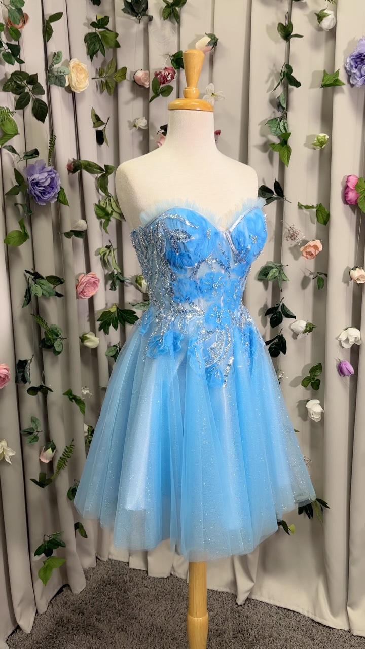 semi formal dresses in san antonio It’s homecoming season! Come find your perfect hoco dress with us!🩵👀🤭 #sanantonio #local #homecoming #bluedress #glitter | Aria Bridal & Wear prom dresses 2026