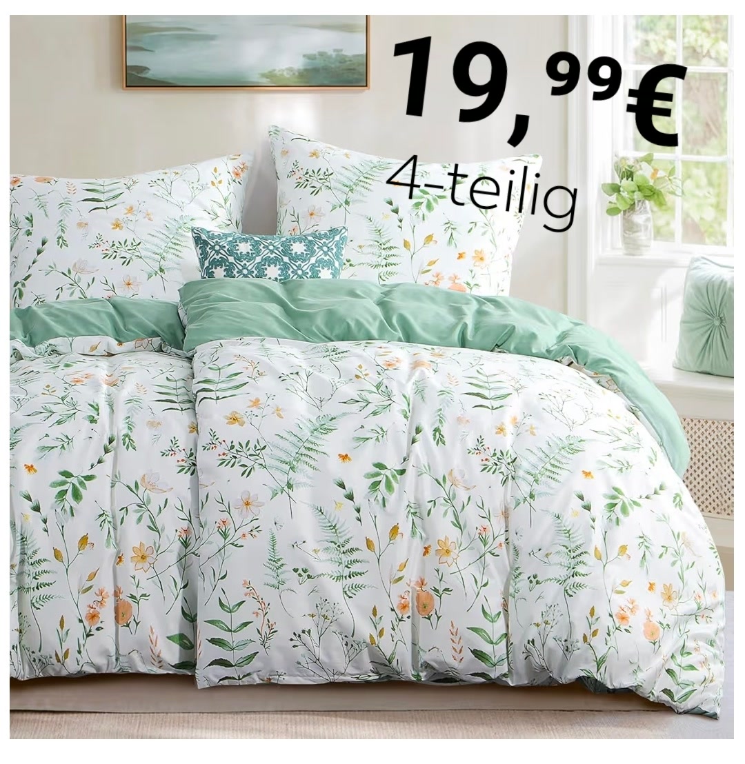 🔥 REDUZIERT, Jetzt nur 19,99€ | -29%, 4-teiliges Bettwäsche Set