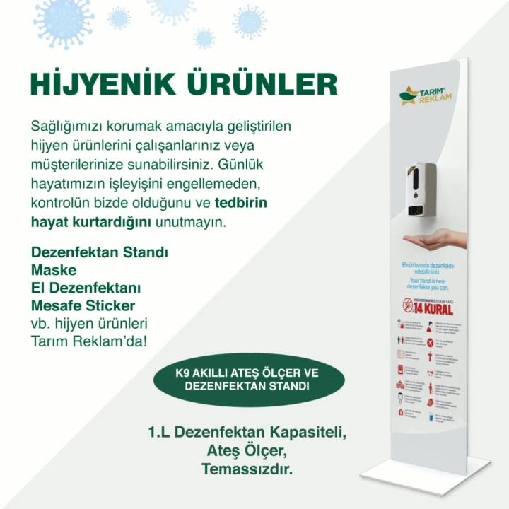 Anti - Covid hijyenik ürünler Tarım Reklam'da sizleri bekliyor ...
