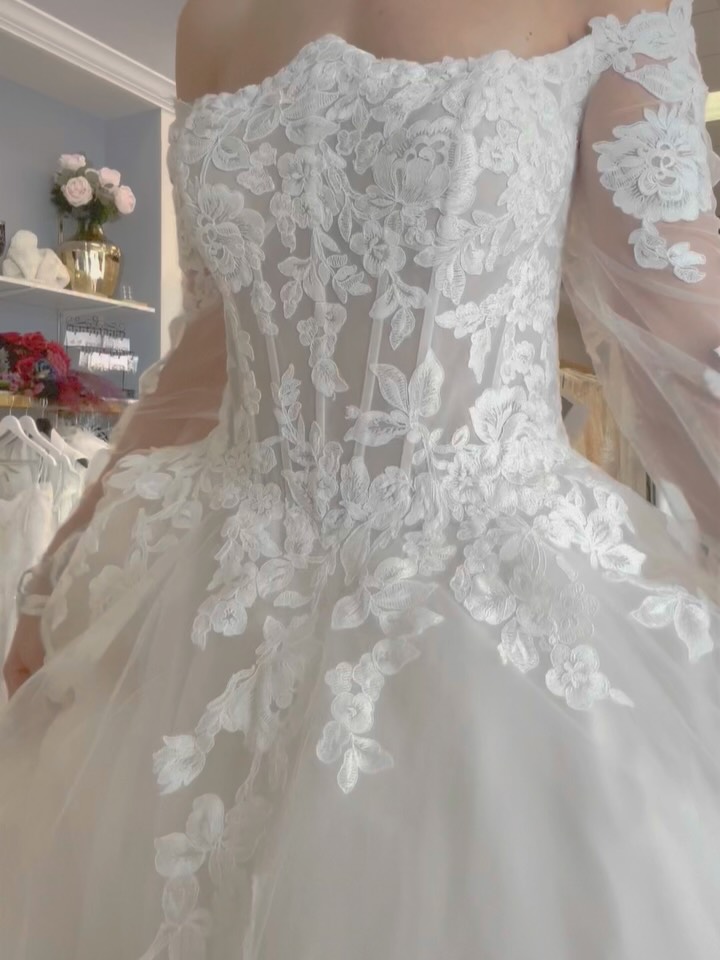 formal dresses kingsport tn An up close look at “Lauryn” by Eddy K Bridal I Wedding Dress Designer ✨, Now available at Annie’s Room 🤍✨, A stunning tulle ball gown with a scalloped sweetheart neckline, off the shoulder sleeves semi formal ross dresses