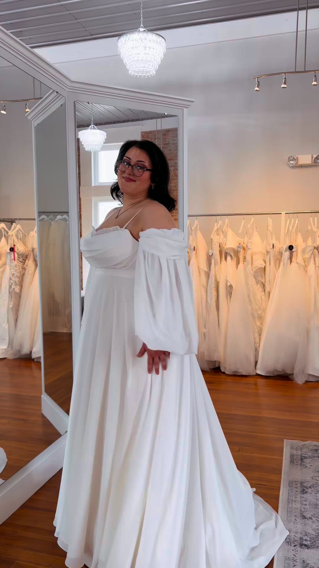 Sleeves, but make them unforgettable 🤍, This dreamy A-line combines flowing chiffon, delicate beaded tulle, statement puff sleeves, and a gorgeous detachable train for just the right amount of romance 