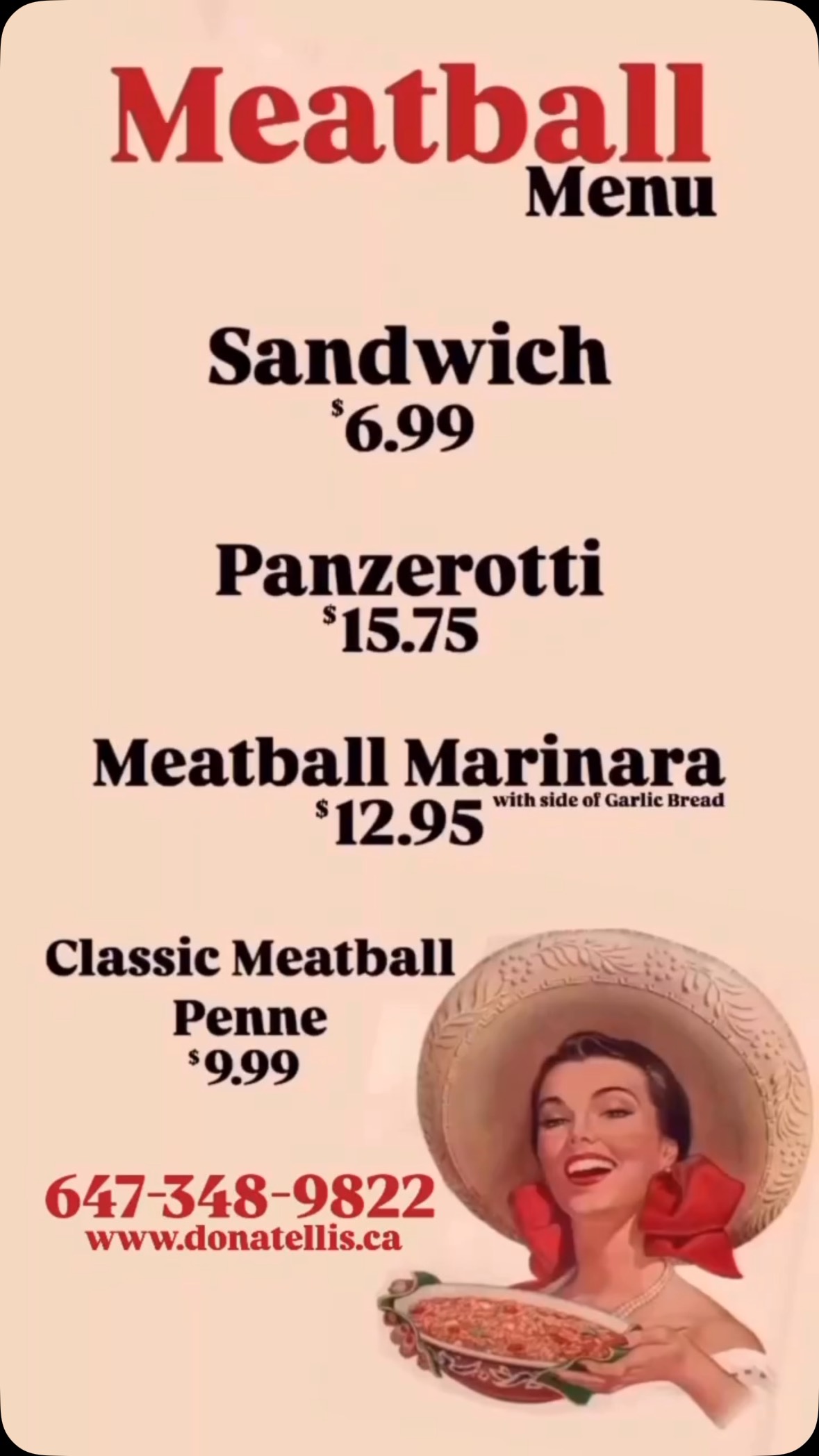 🧆🍝MEATBALL • MENU🍝🧆 Select from our Sandwiches, Panzerotti, Meatball ...