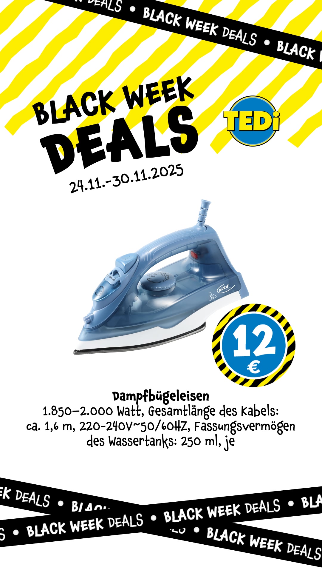✨ Black Week bei TEDi! ✨, Unsere stärksten Deals des Jahres sind da – Produkte, die ihr liebt, jetzt zum unschlagbaren Preis., Nur für kurze Zeit. Nur solange der Vorrat reicht. 🖤💛, #TEDi #blackweek