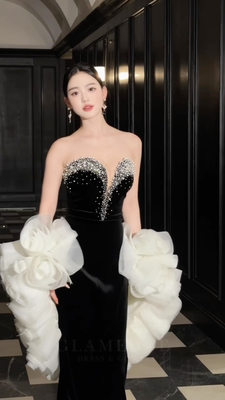 black tie affair dress Say yes to the MP Yari Pearl Velvet Gown for your next black-tie timeless, striking, unforgettable., Discover more @glamedge.co | GlamEdge & Gown Select Size:6
