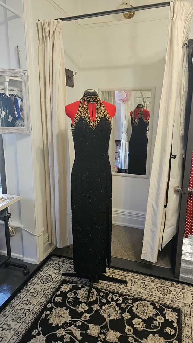 black dress with gold beads Beautiful decorated black and golden required minor alterations and beads retouches., Her beauty deserves to be seen!, Oli's Handmade #blackdress🖤 #womanstyle #promdress Bohemian Bride