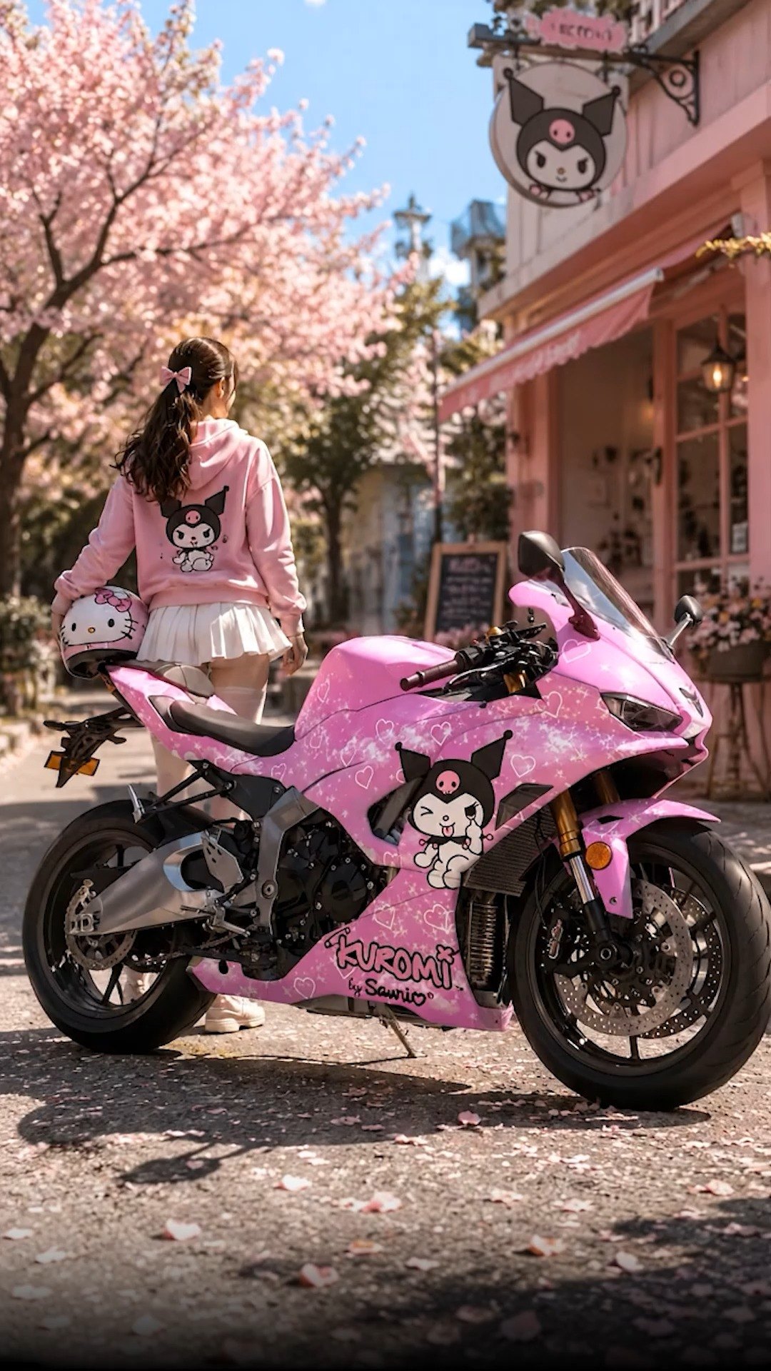 Cute with a little attitude. 💗🖤 This Kuromi-themed sportbike