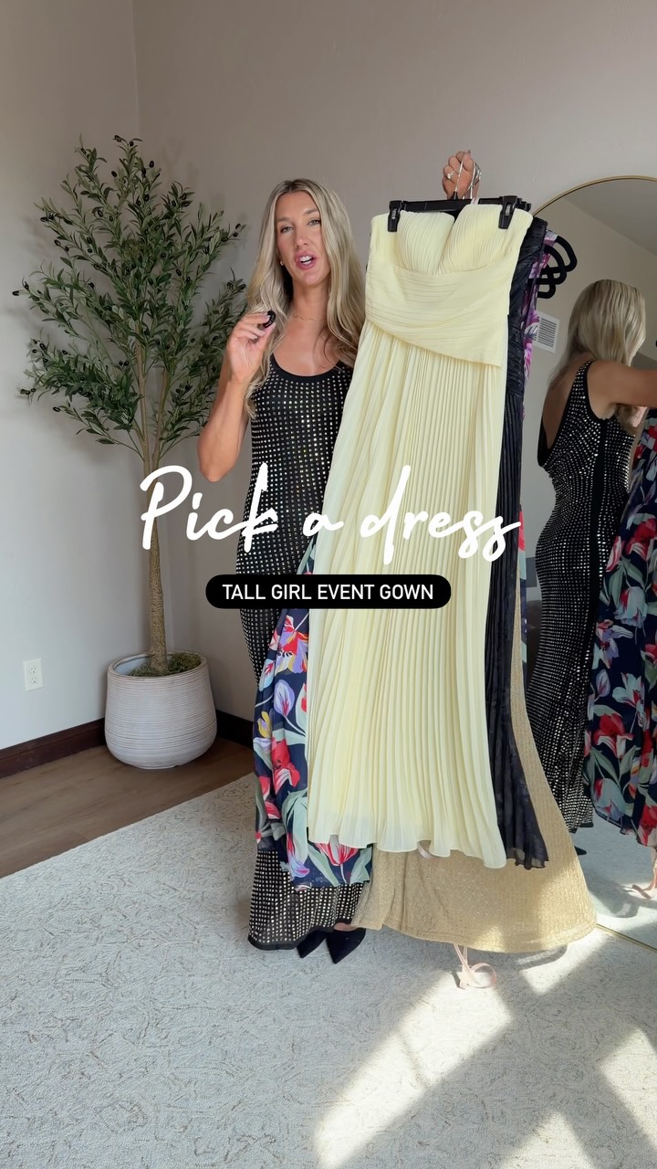 tall girl formal dresses Leave your pick ⬇️ say ‘gown’ for all of these approved event dresses! , Honored to be invited back to Ltkcon this year, but I really need your help picking a semi dress. Which one peach_gold_dress