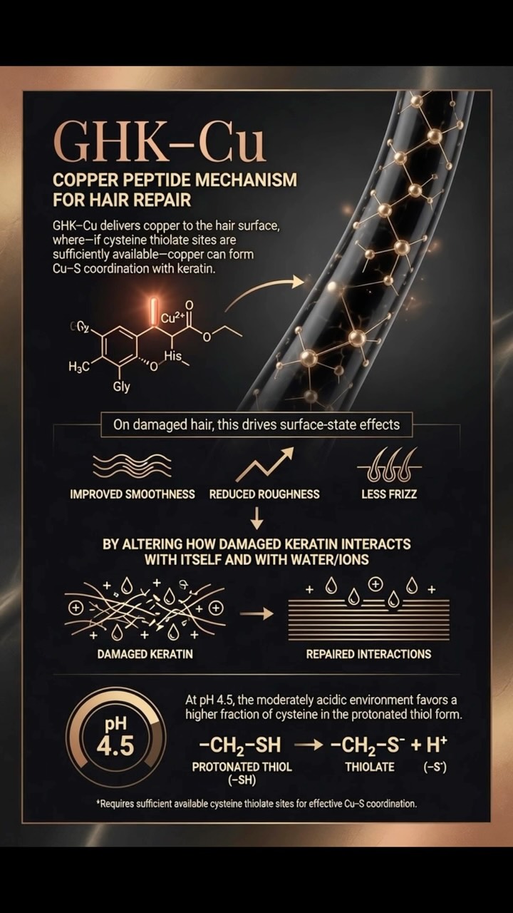 ghk-cu mechanisms of action G H K. K E R A T I N. delivers copper that coordinates with available cysteine thiols on damaged keratin, driving surface-state changes that smooth and stabilize the fiber; keratin protein BPC-157 10mg | Research Shop All Lot #:Lot #: N95A1MQ10/0428