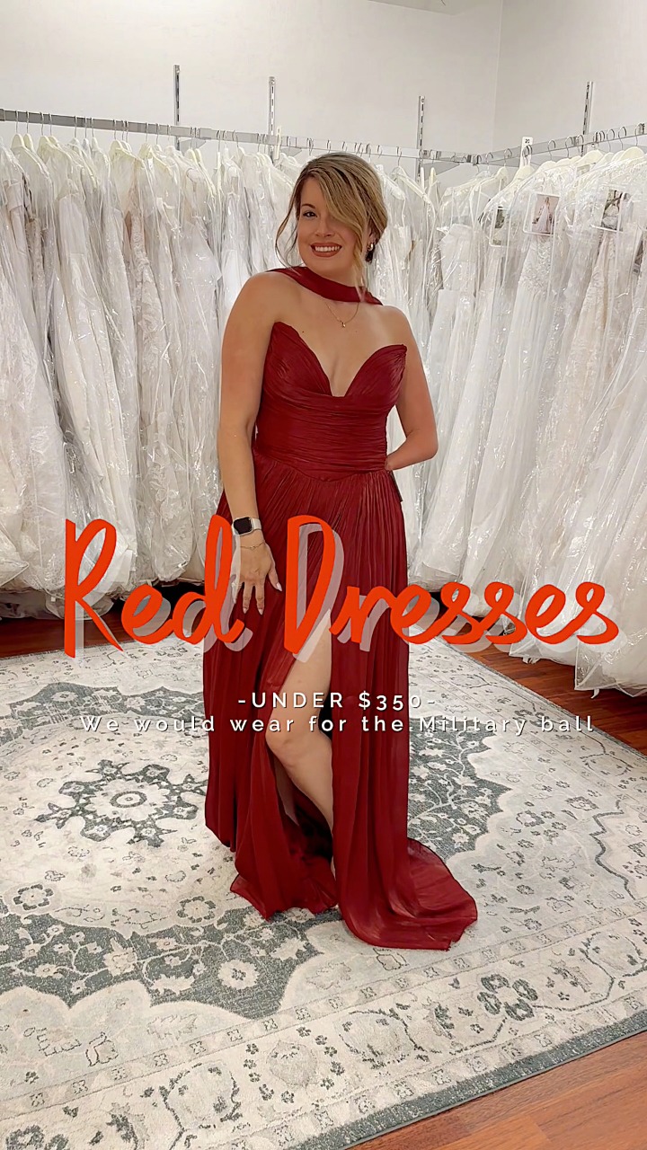 It’s military ball season again!, we are ready for you with all the best dresses!, If you are dreaming of a red dress here are our top picks! , 💋🌹💃🏻, The best part? These are all UNDER $350 🤯 , ., ., 