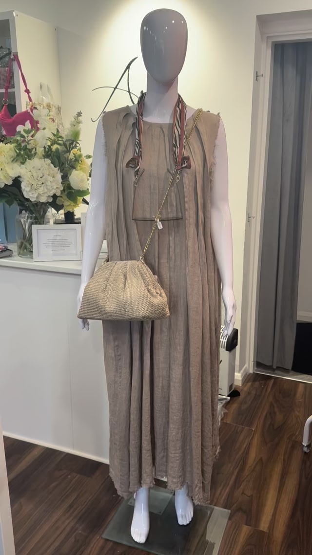 chinese dress ladies Made In Italy Joyce Button Linen Dress